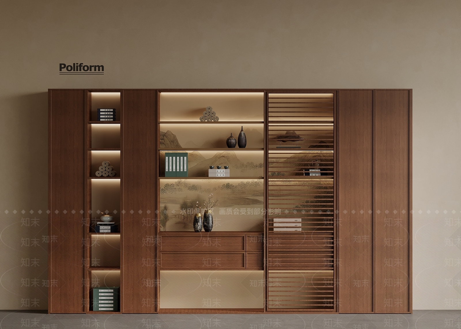 新中式中古书柜3D模型下载【ID:1197788192】