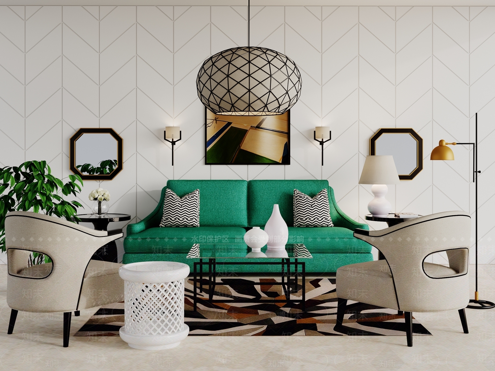 美式简欧家居客厅3D模型下载【ID:1197790295】