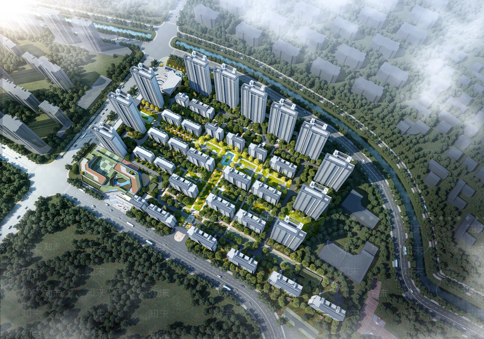 现代鸟瞰规划3D模型下载【ID:1197791422】