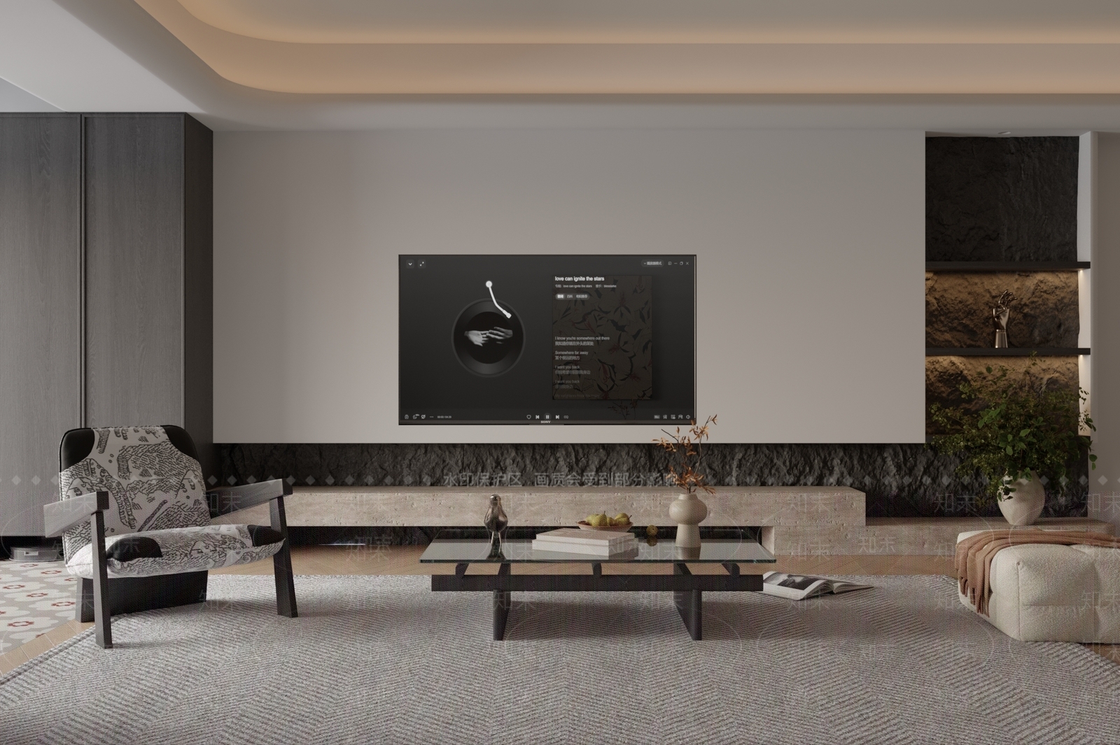 中古侘寂电视背景墙3D模型下载【ID:1197809058】
