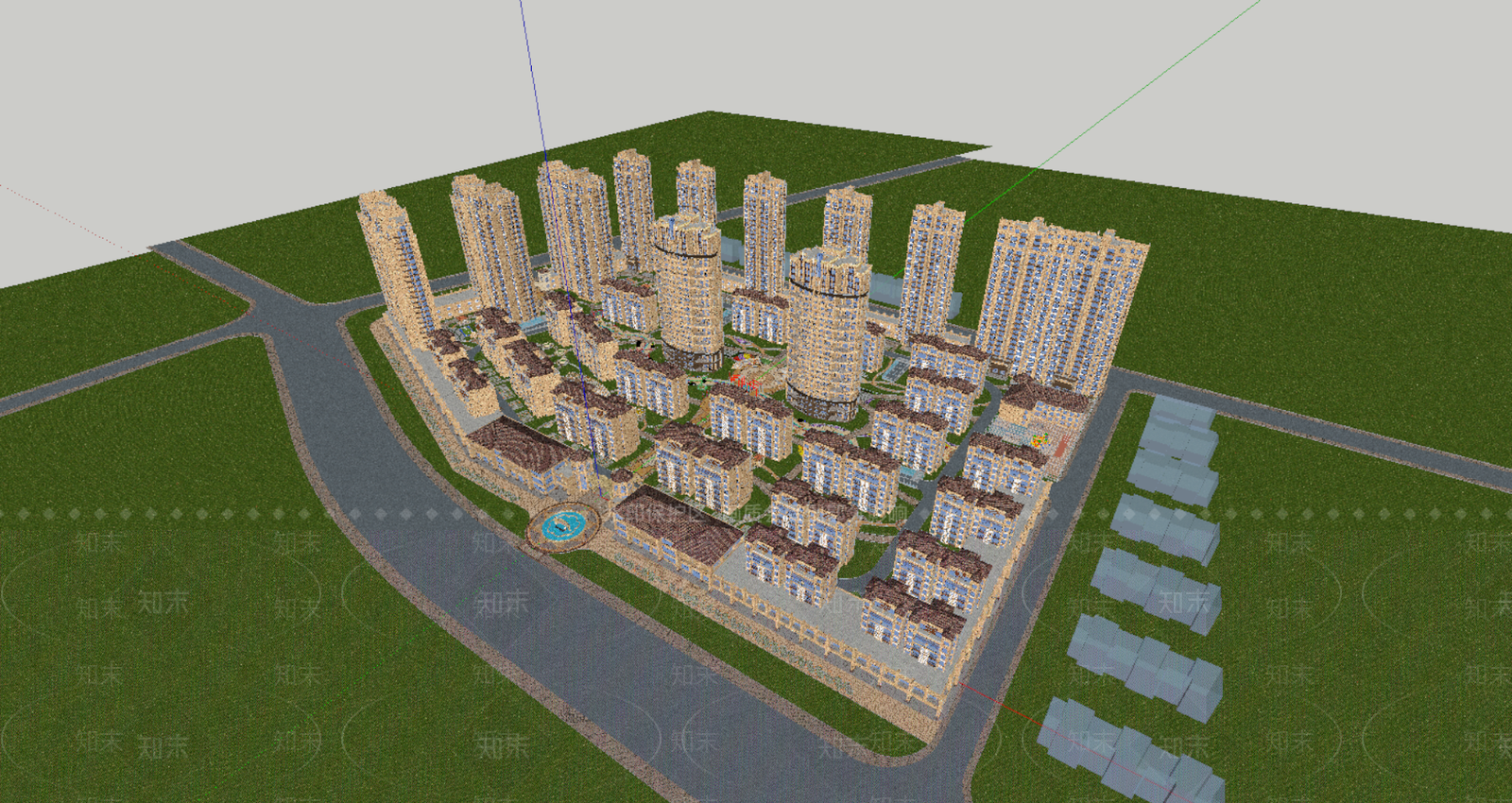 现代小区建筑SU模型下载【ID:1197810717】