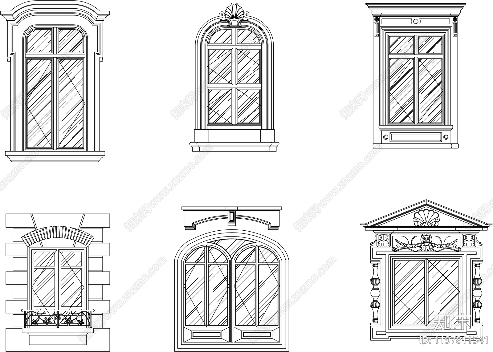 新中式欧式窗施工图下载【ID:1197811541】