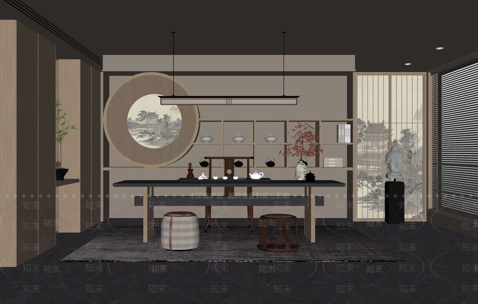 新中式茶室SU模型下载【ID:1197812651】