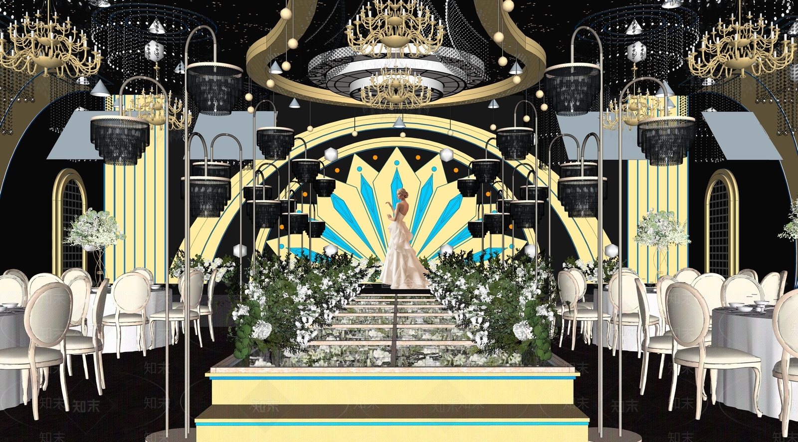 现代轻奢宴会厅SU模型下载【ID:1197813375】
