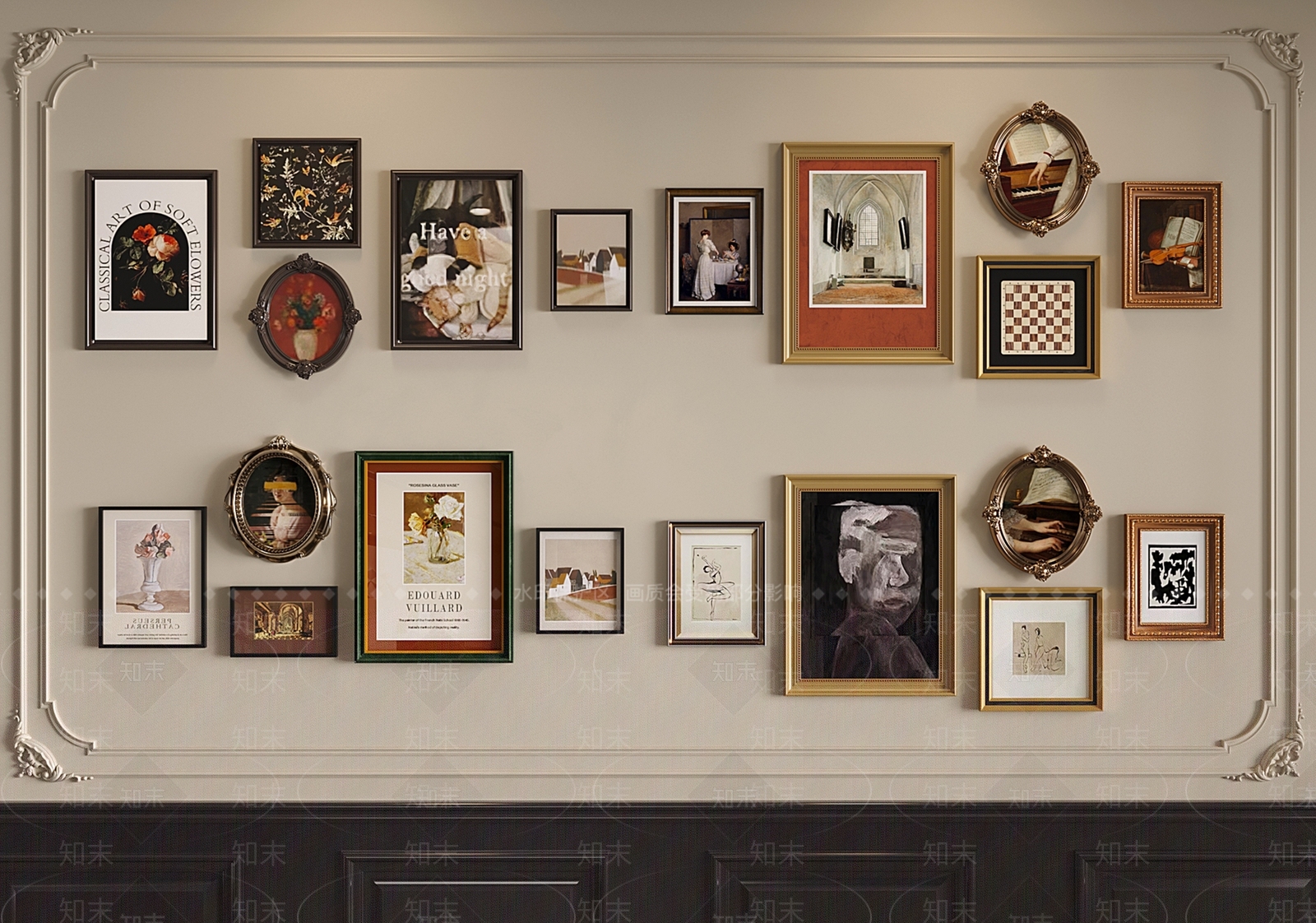 法式复古挂画组合SU模型下载【ID:1198399349】