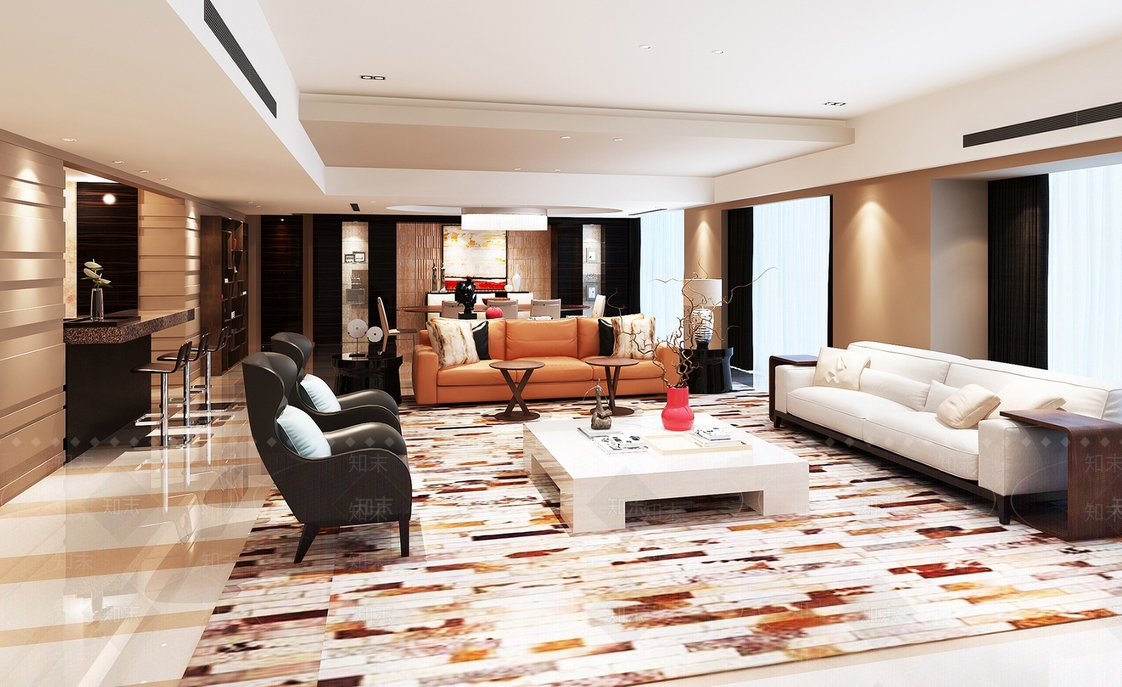 北欧现代大平层客餐厅3D模型下载【ID:1197819629】