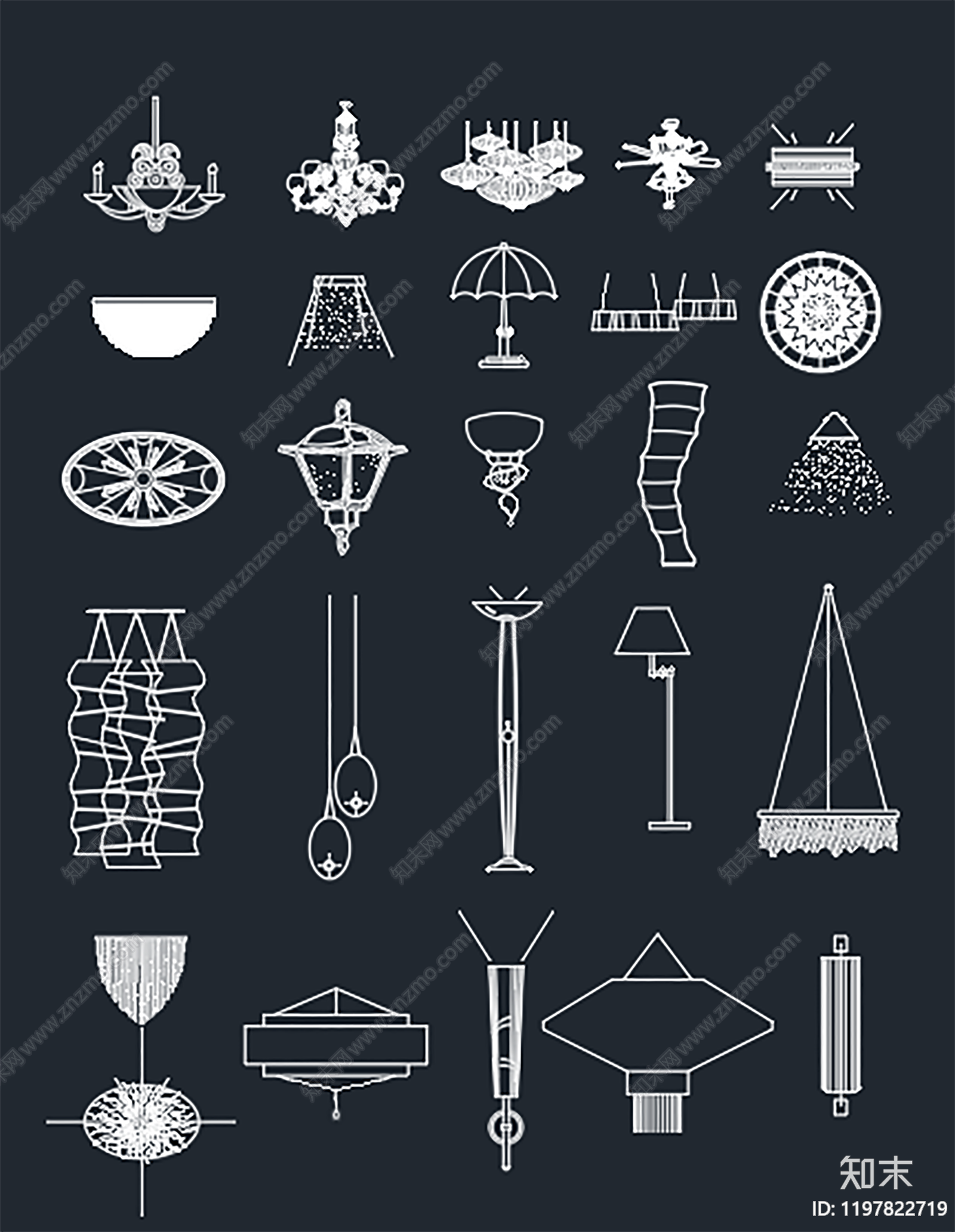 新中式现代灯具图库施工图下载【ID:1197822719】