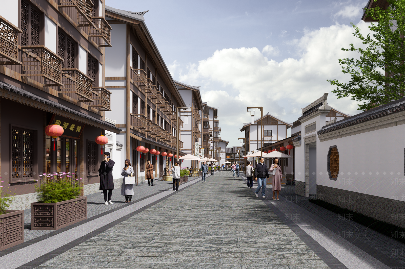 中式中古商业街SU模型下载【ID:1197829180】