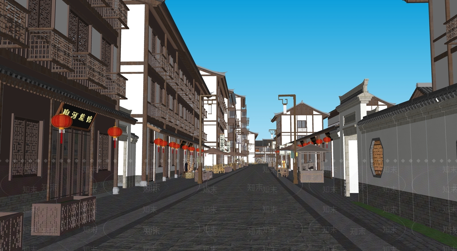 中式中古商业街SU模型下载【ID:1197829180】