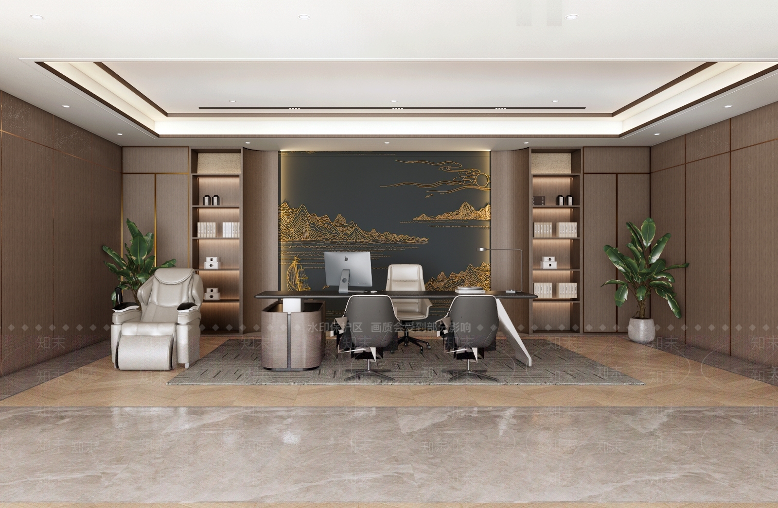 中式轻奢经理办公室SU模型下载【ID:1198903885】