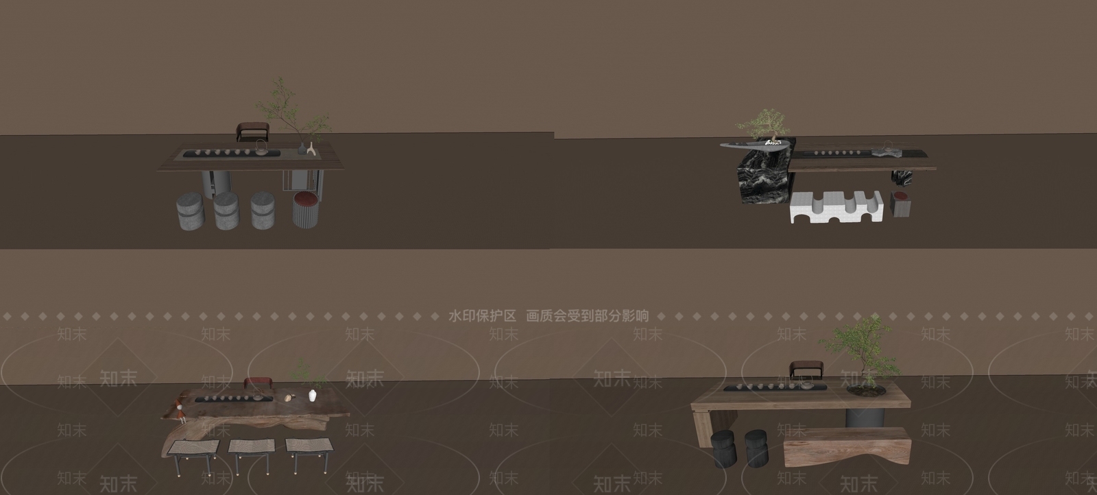 现代原木茶桌椅SU模型下载【ID:1197836878】