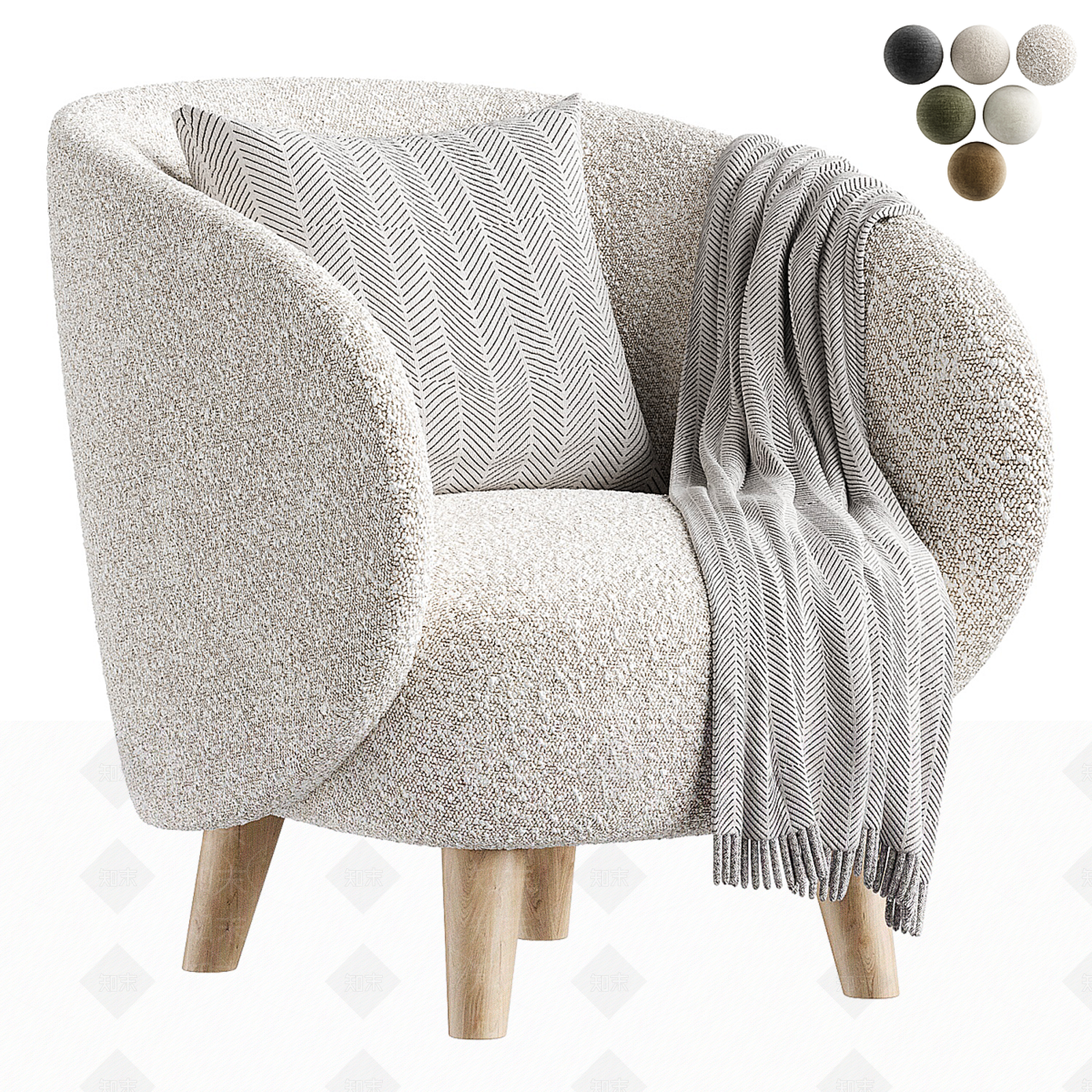 奶油北欧休闲椅3D模型下载【ID:1197847369】