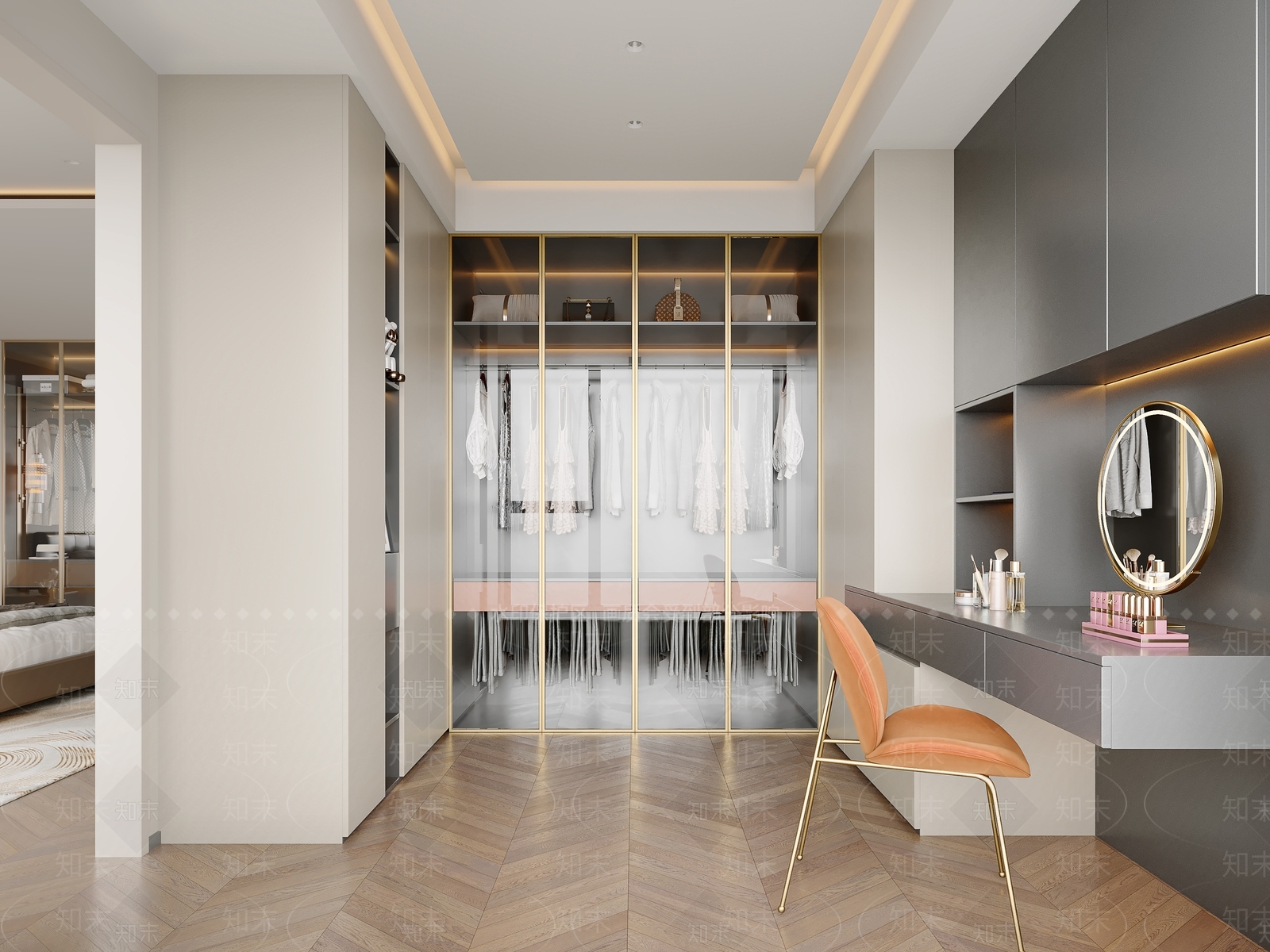 现代轻奢衣帽间3D模型下载【ID:1197854570】