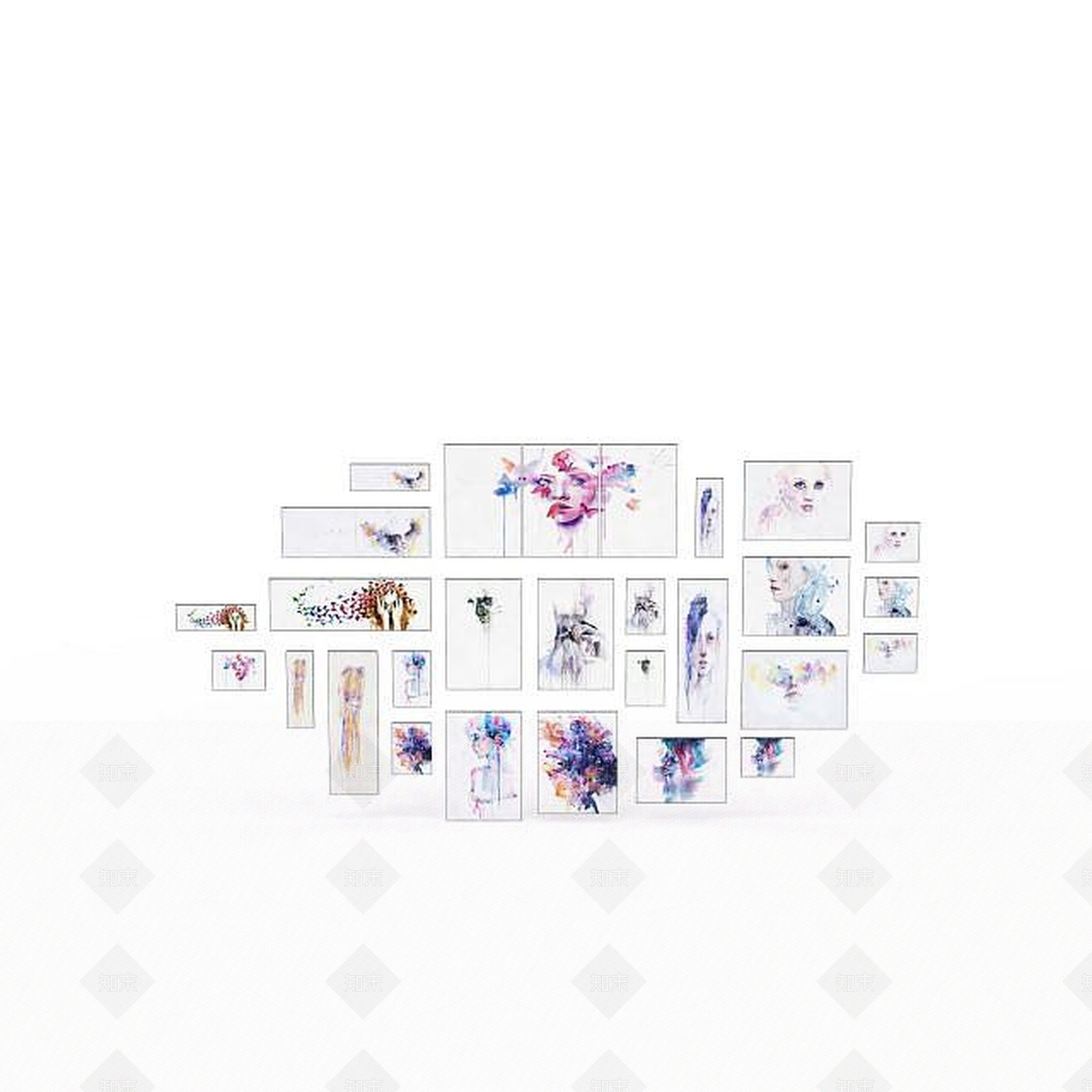 现代客厅创意相框3D模型下载【ID:1197857430】