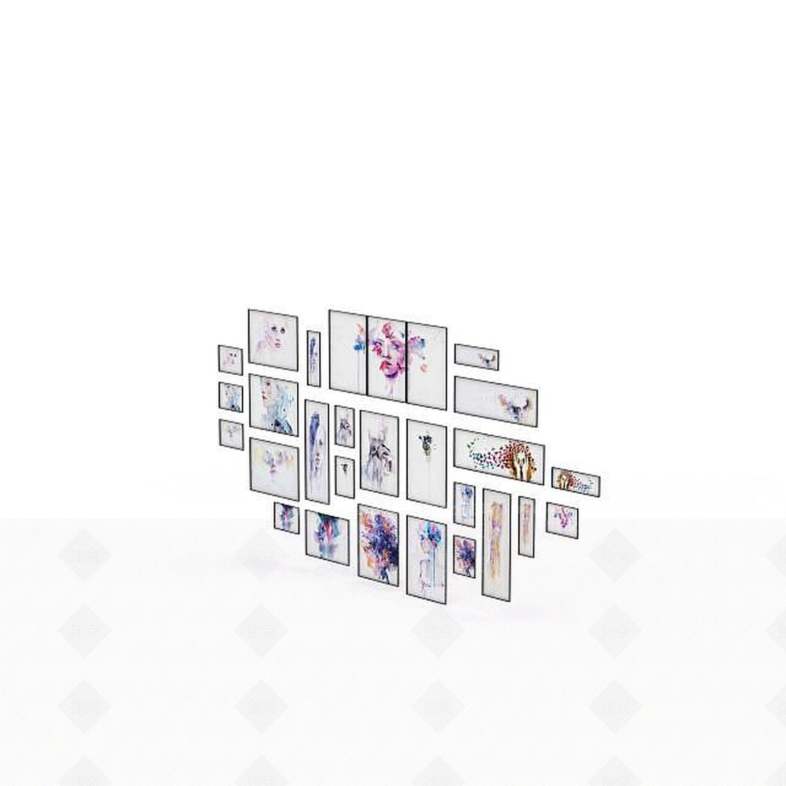现代客厅创意相框3D模型下载【ID:1197857430】