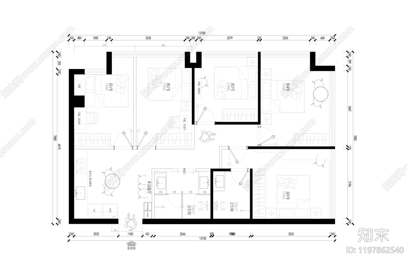 现代轻奢棋牌室施工图下载【ID:1197862540】