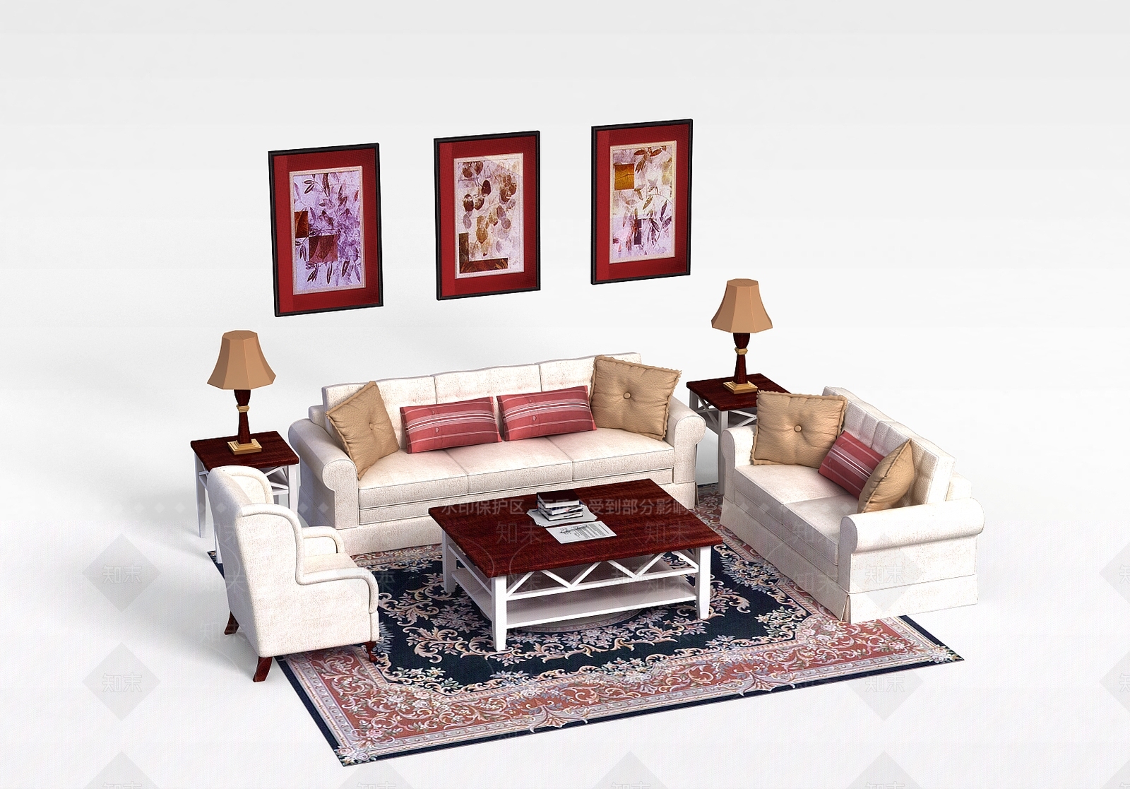 现代简约风格沙发茶几组合3D模型下载【ID:1197865578】