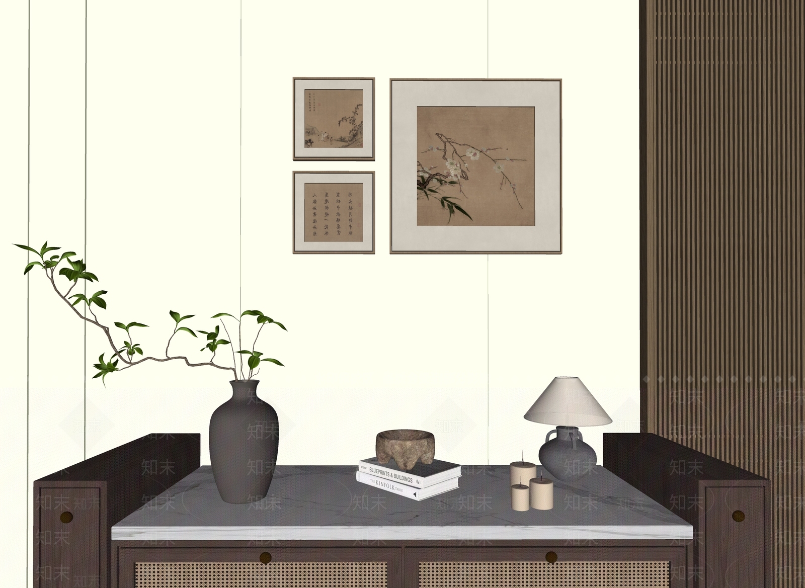 新中式侘寂摆件组合SU模型下载【ID:1197867058】