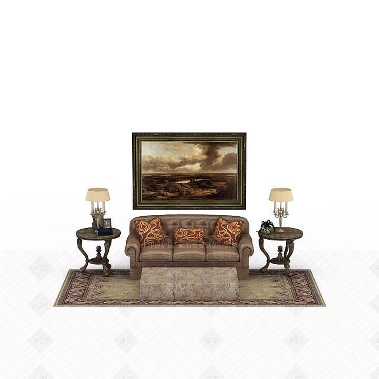 简欧风格沙发茶几组合3D模型下载【ID:1197867245】