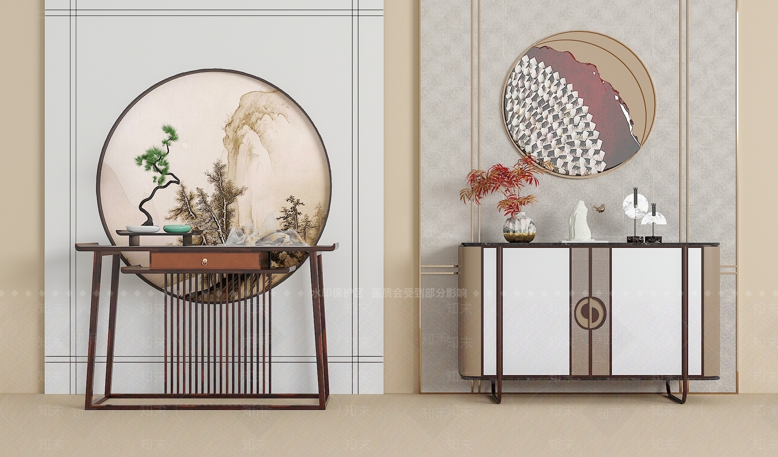 新中式侘寂玄关柜3D模型下载【ID:1197867599】