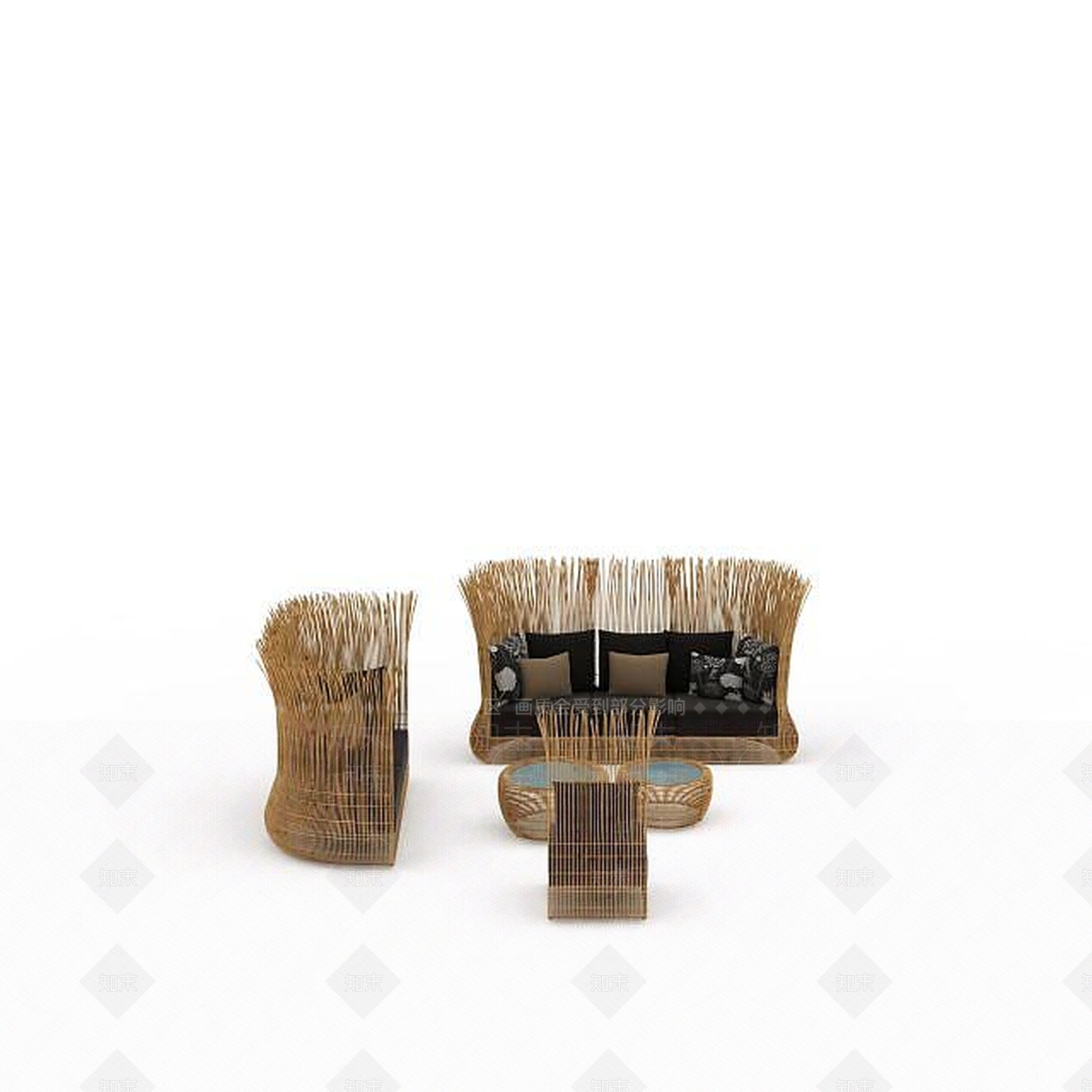 现代藤编沙发茶几组合3D模型下载【ID:1197876954】
