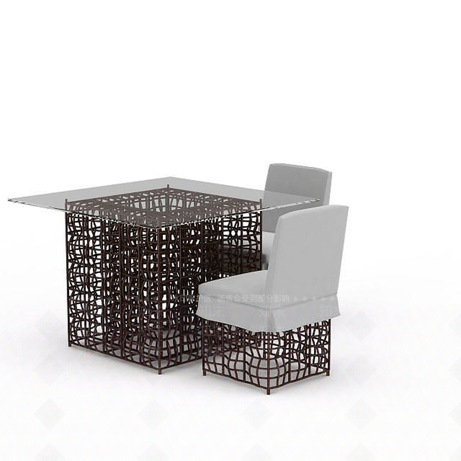 现代藤编桌椅组合3D模型下载【ID:1197877087】