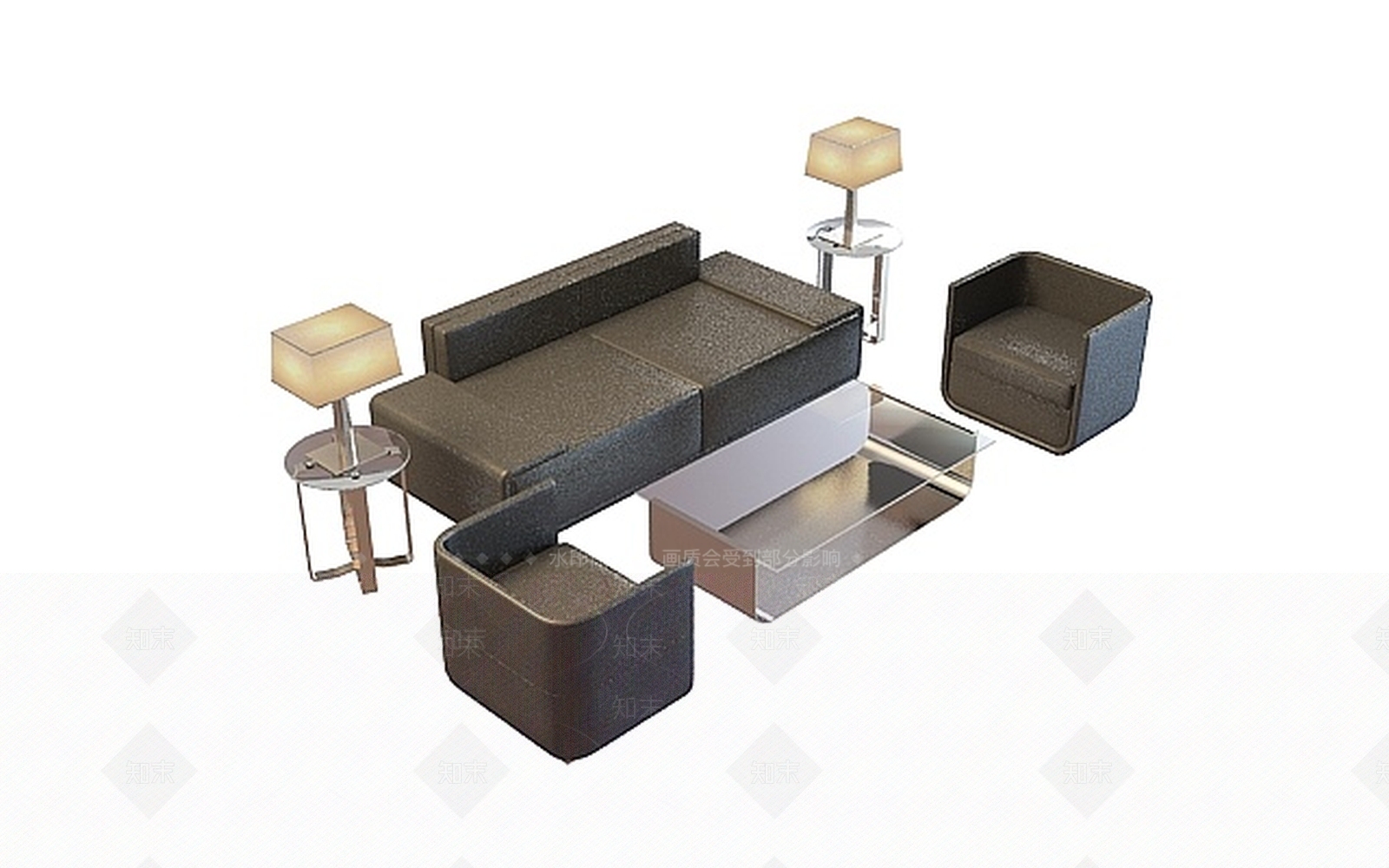 现代皮质沙发组合3D模型下载【ID:1197877763】
