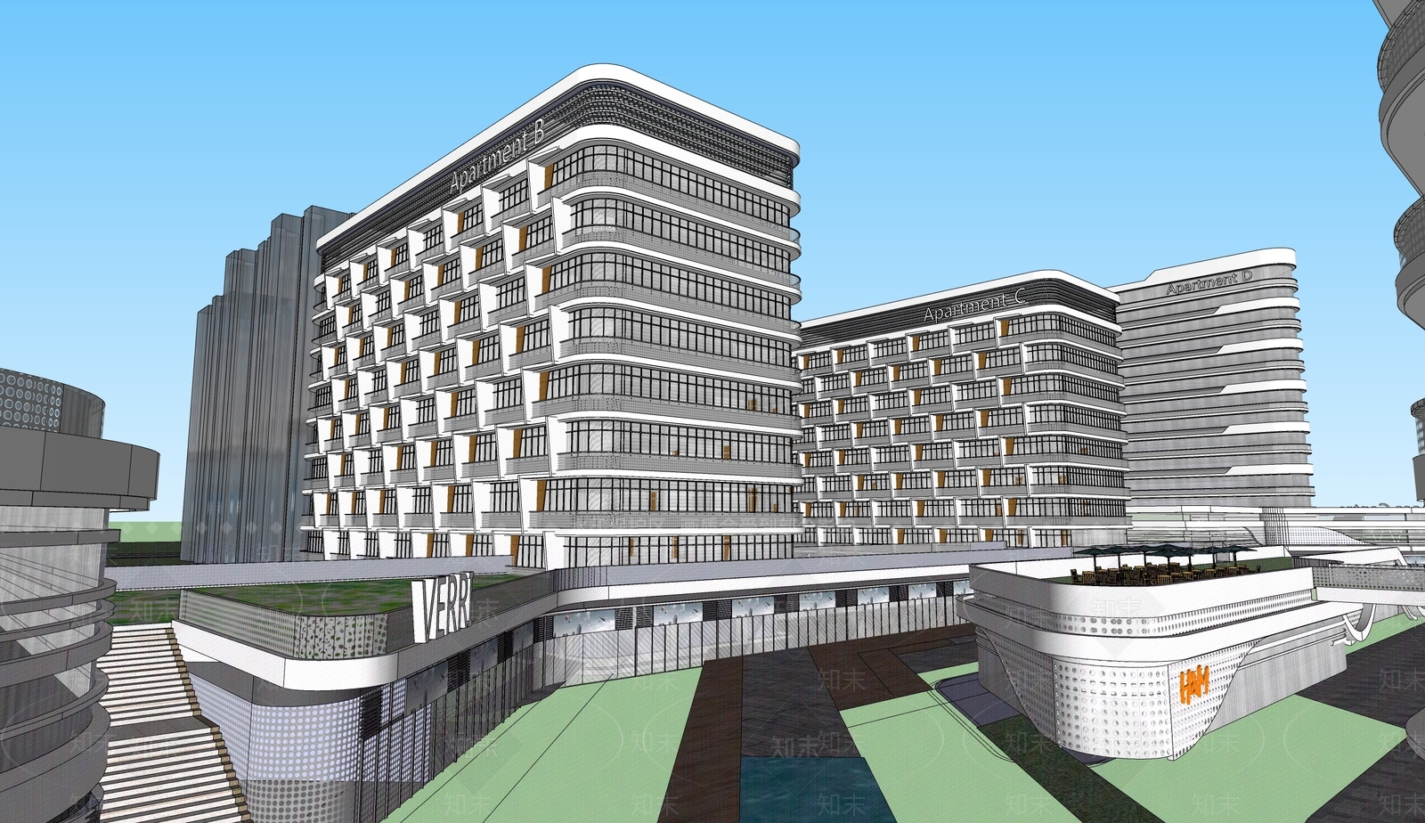 现代酒店建筑SU模型下载【ID:1197879883】