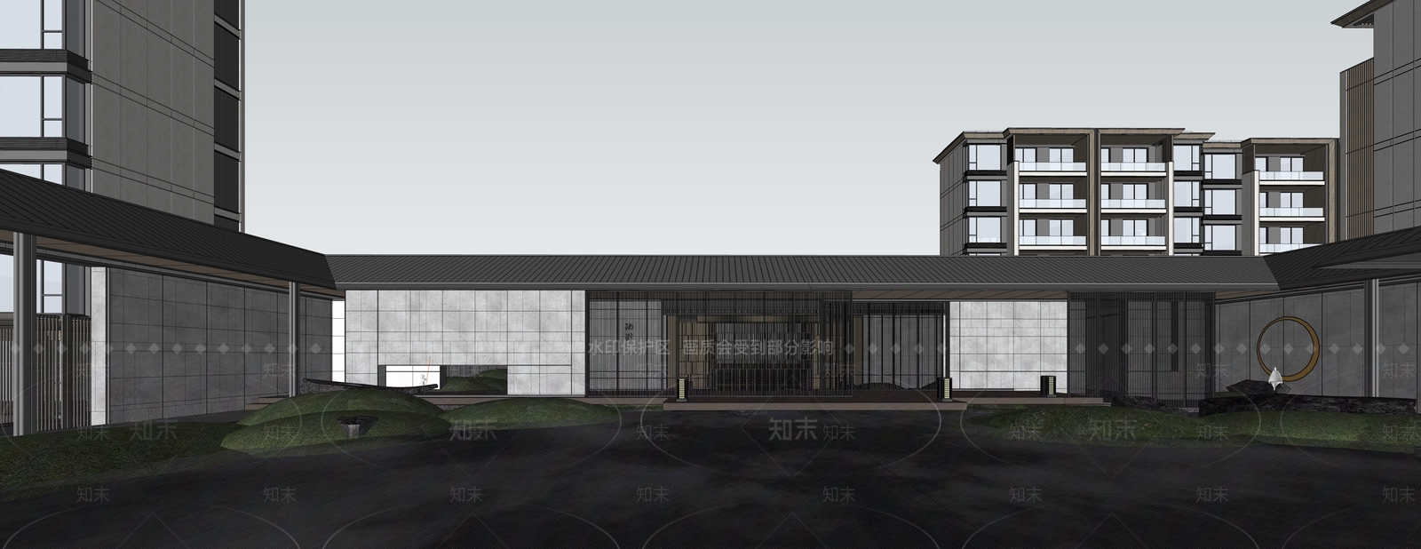 新中式售楼处建筑SU模型下载【ID:1197883889】