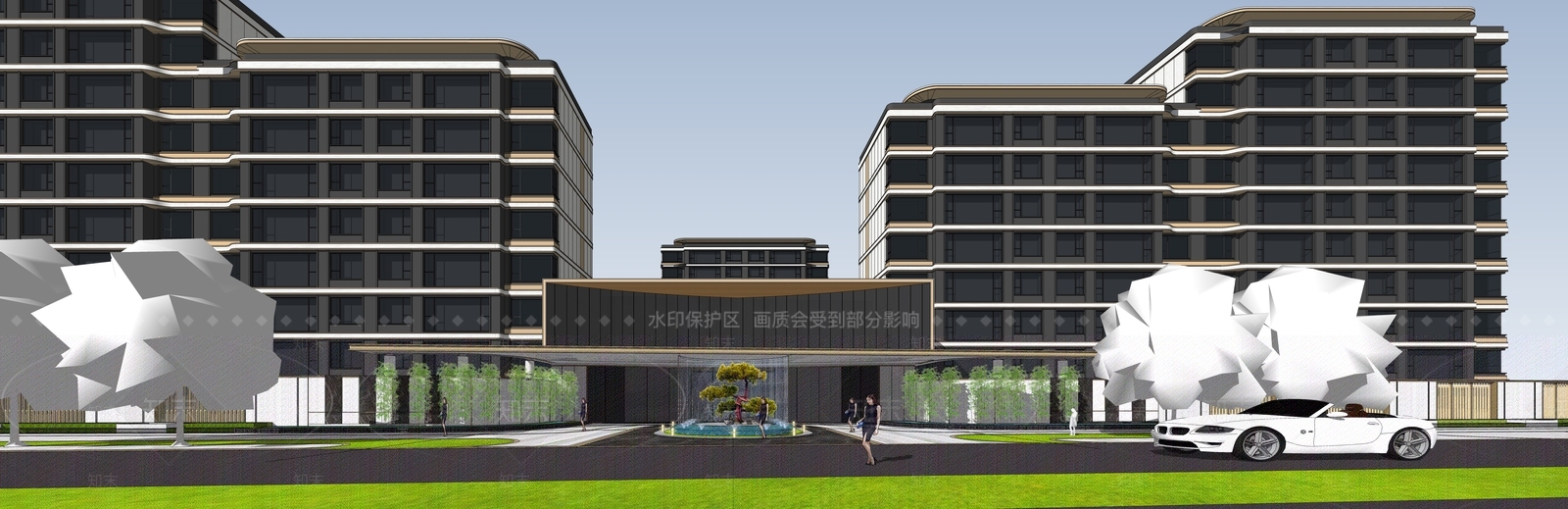 现代小区建筑SU模型下载【ID:1197885005】