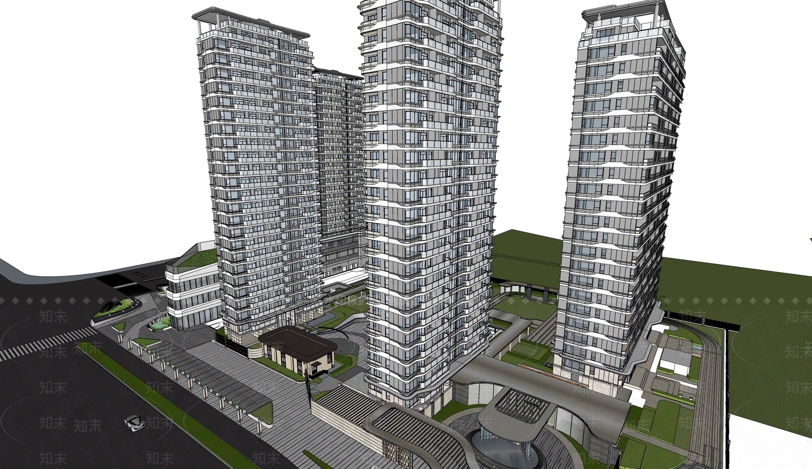 现代小区建筑SU模型下载【ID:1197888135】