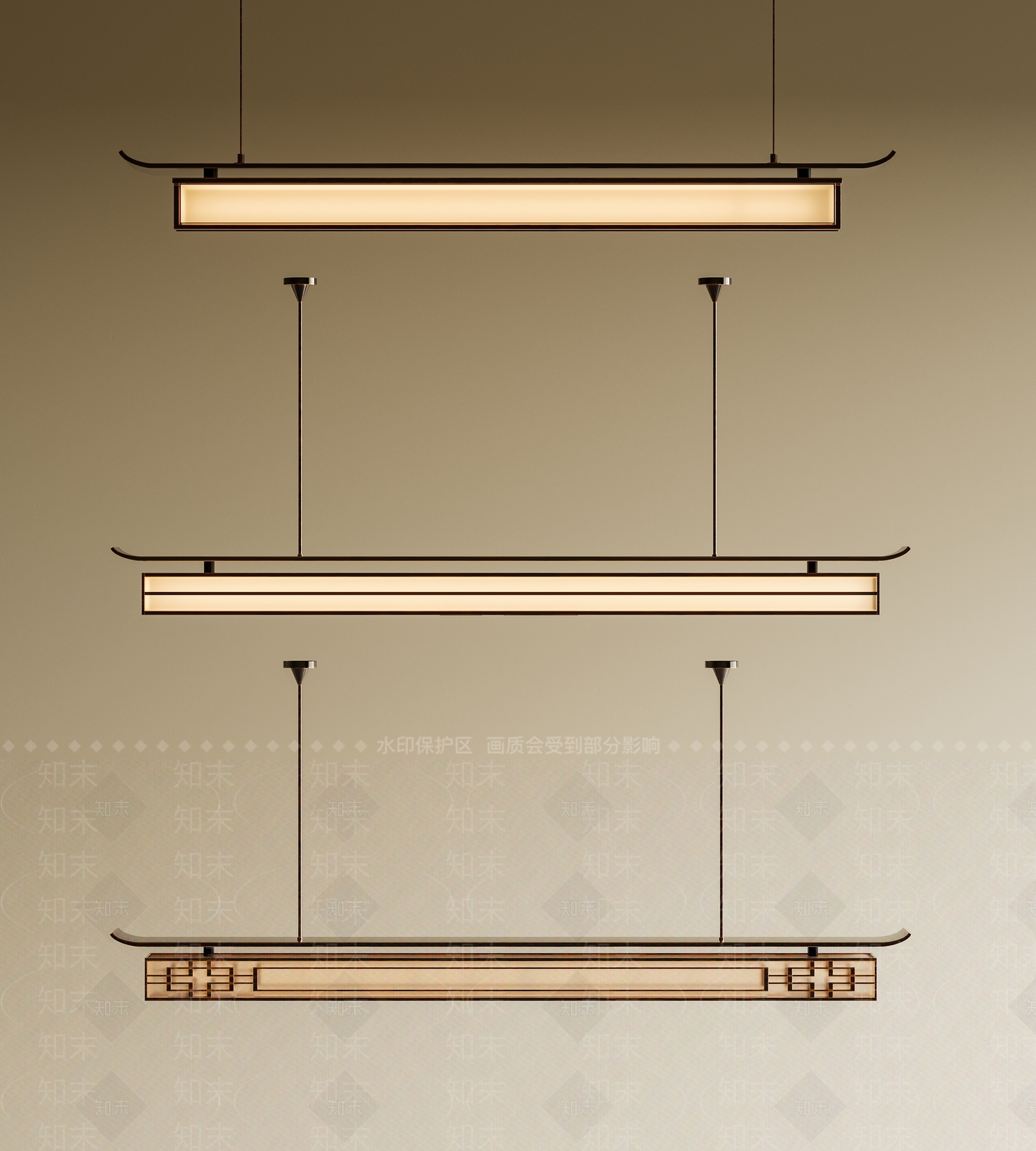 新中式中式长条吊灯3D模型下载【ID:1197939134】