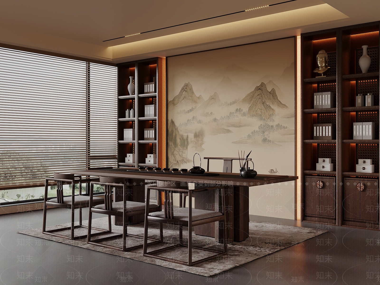新中式茶室SU模型下载【ID:1197941436】