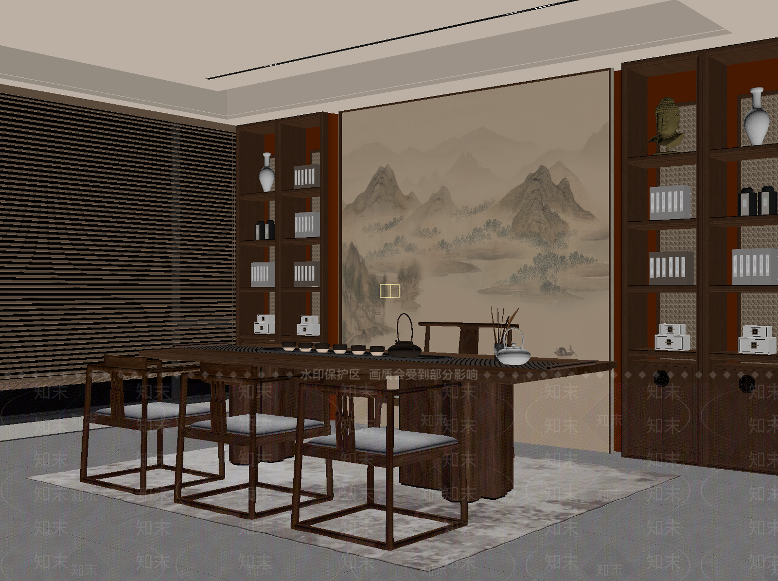 新中式茶室SU模型下载【ID:1197941436】