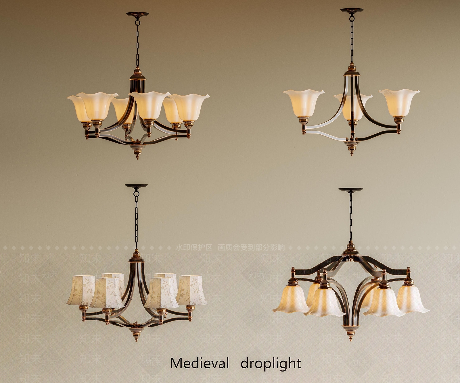 法式美式吊灯组合SU模型下载【ID:1197943152】