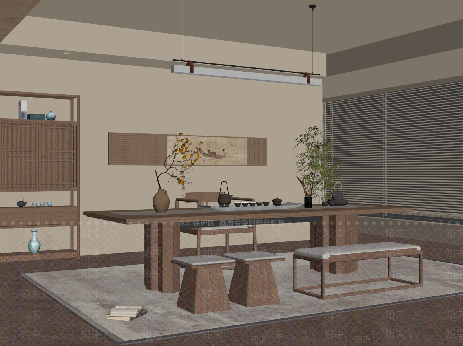 新中式茶室SU模型下载【ID:1197945013】
