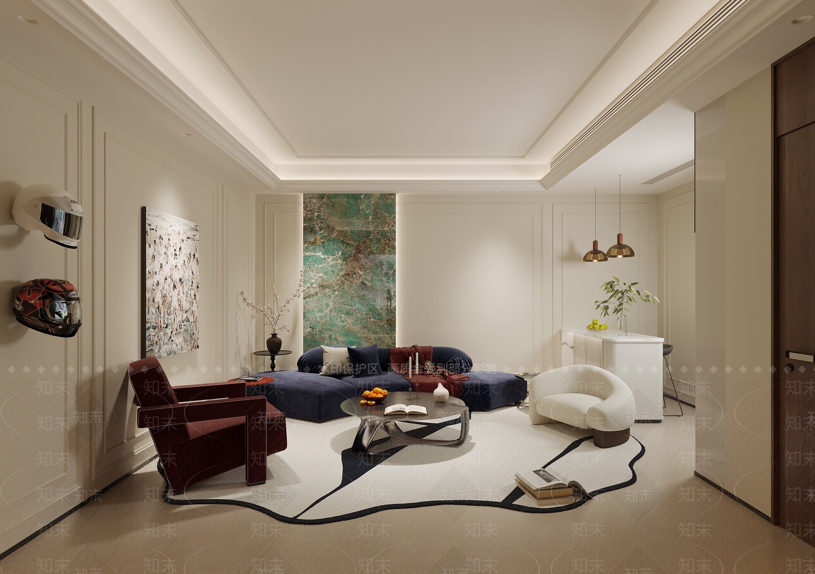 白色大理石吧台酒店大堂3D模型下载【ID:1227404488】