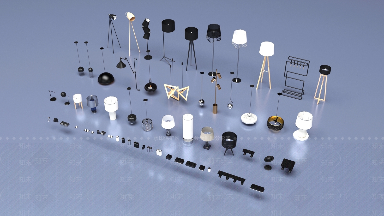 现代灯具组合3D模型下载【ID:1197965036】