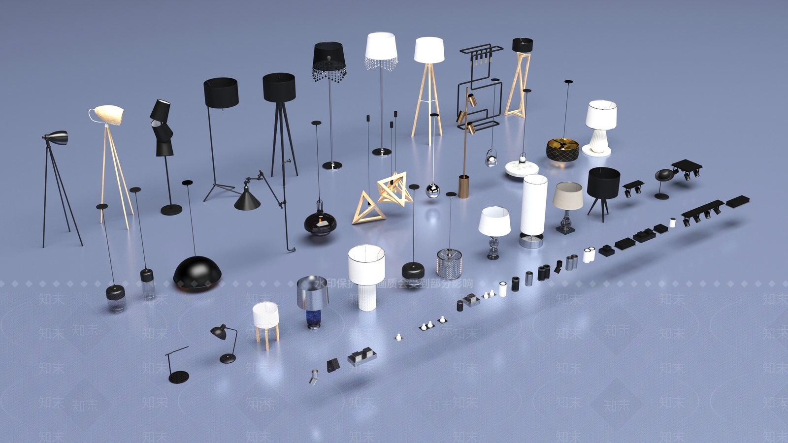 现代灯具组合3D模型下载【ID:1197965036】