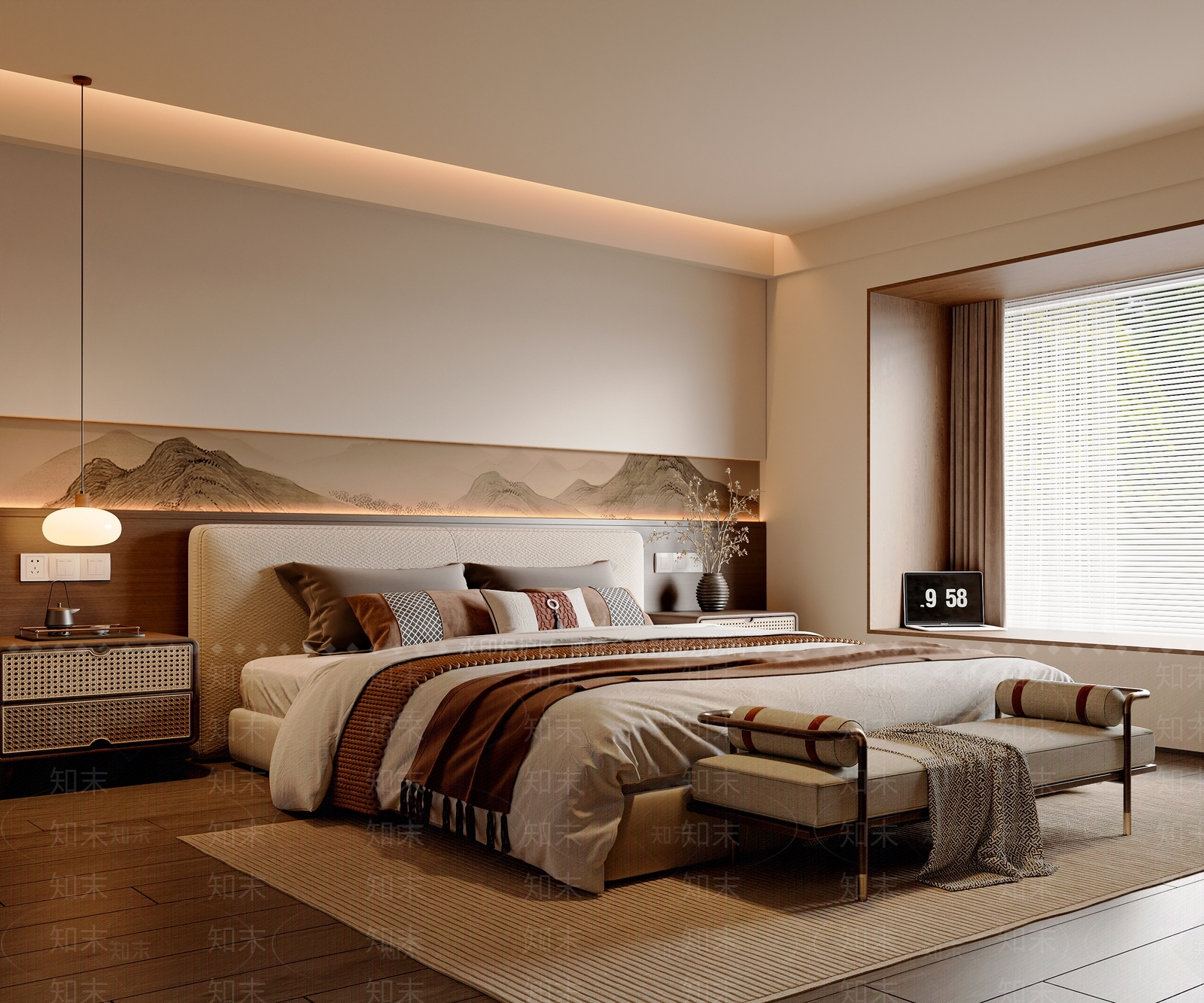 新中式中式宋式卧室3D模型下载【ID:1197975242】