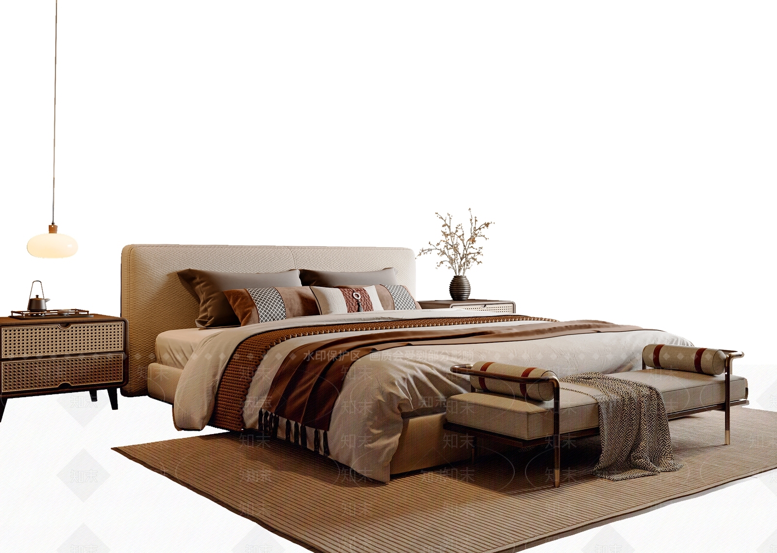 新中式中式双人床3D模型下载【ID:1197975347】