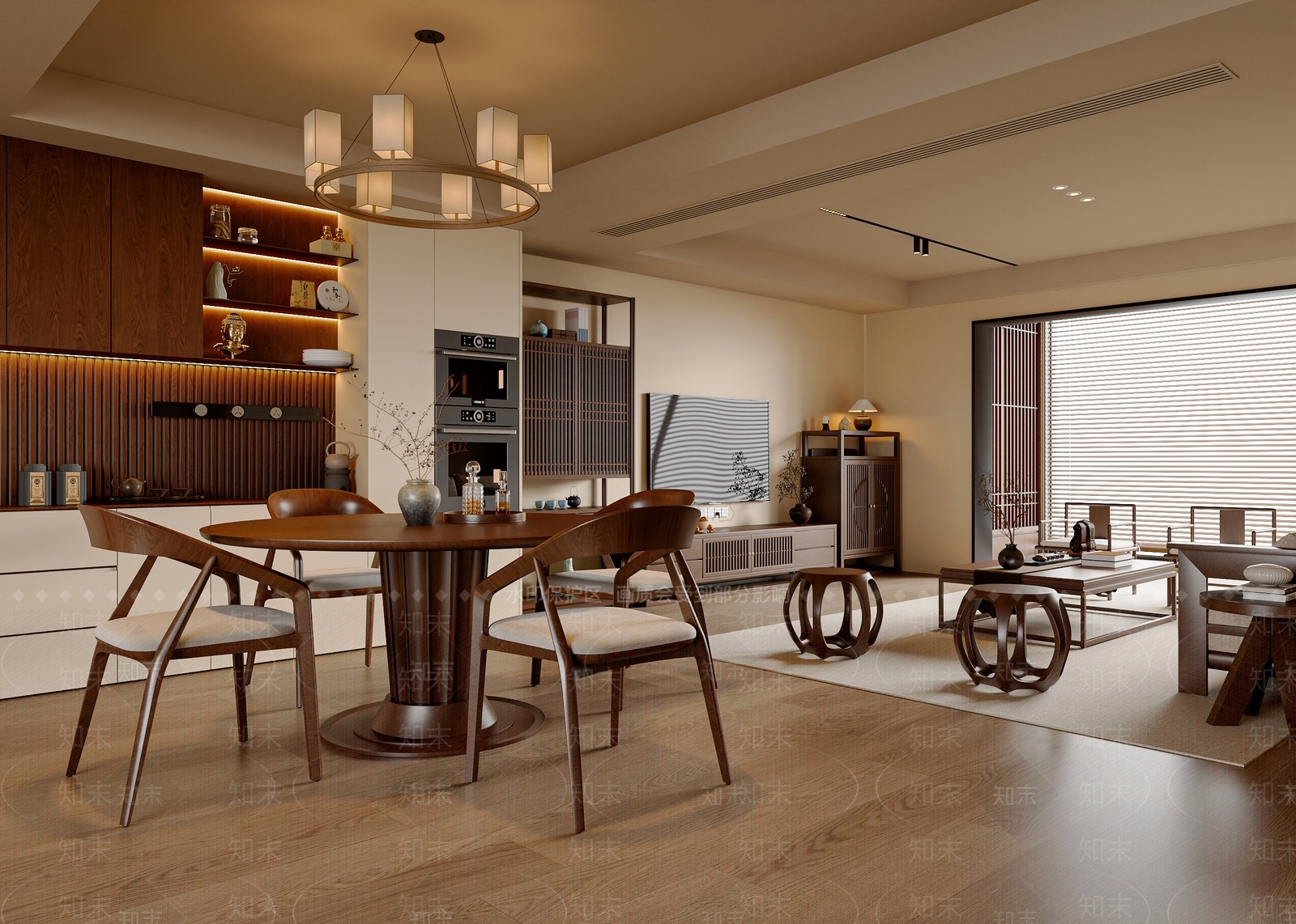 新中式中式宋式客餐厅3D模型下载【ID:1197975794】