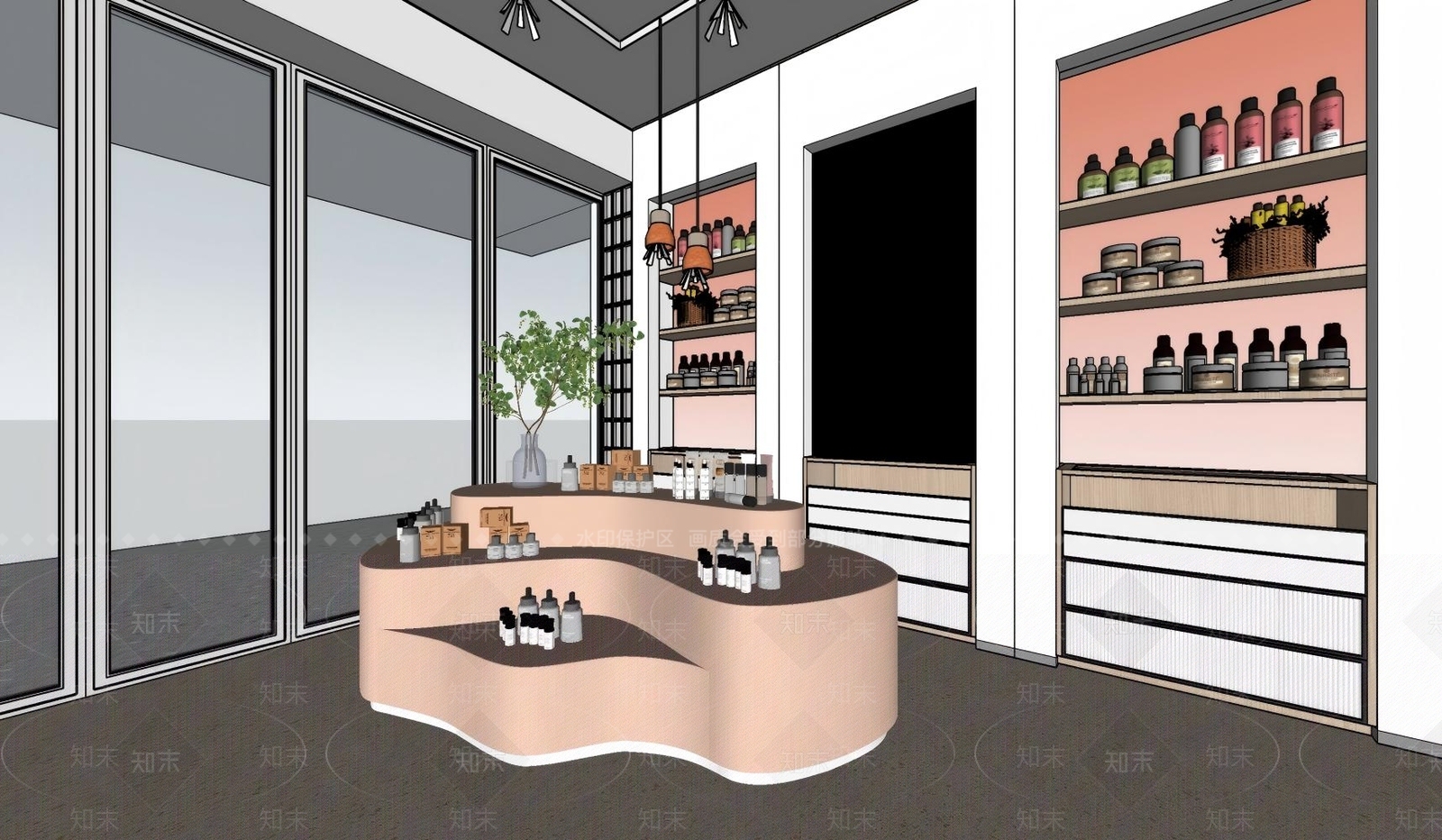 奶油简约美妆店SU模型下载【ID:1198104118】