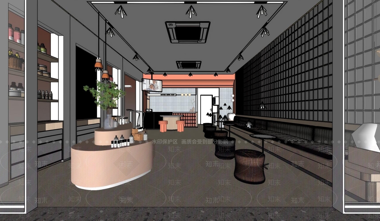 奶油简约美妆店SU模型下载【ID:1198104118】