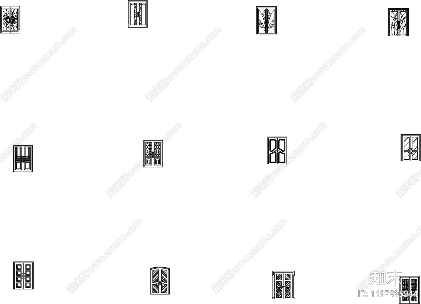 新中式中式门cad施工图下载【ID:1197995944】