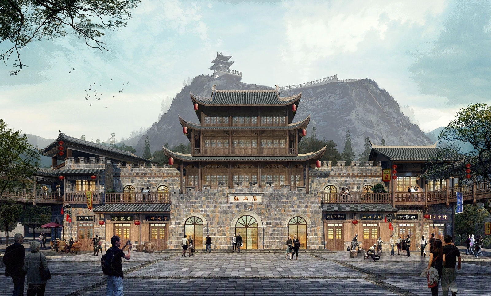 中式商场建筑SU模型下载【ID:1198645546】