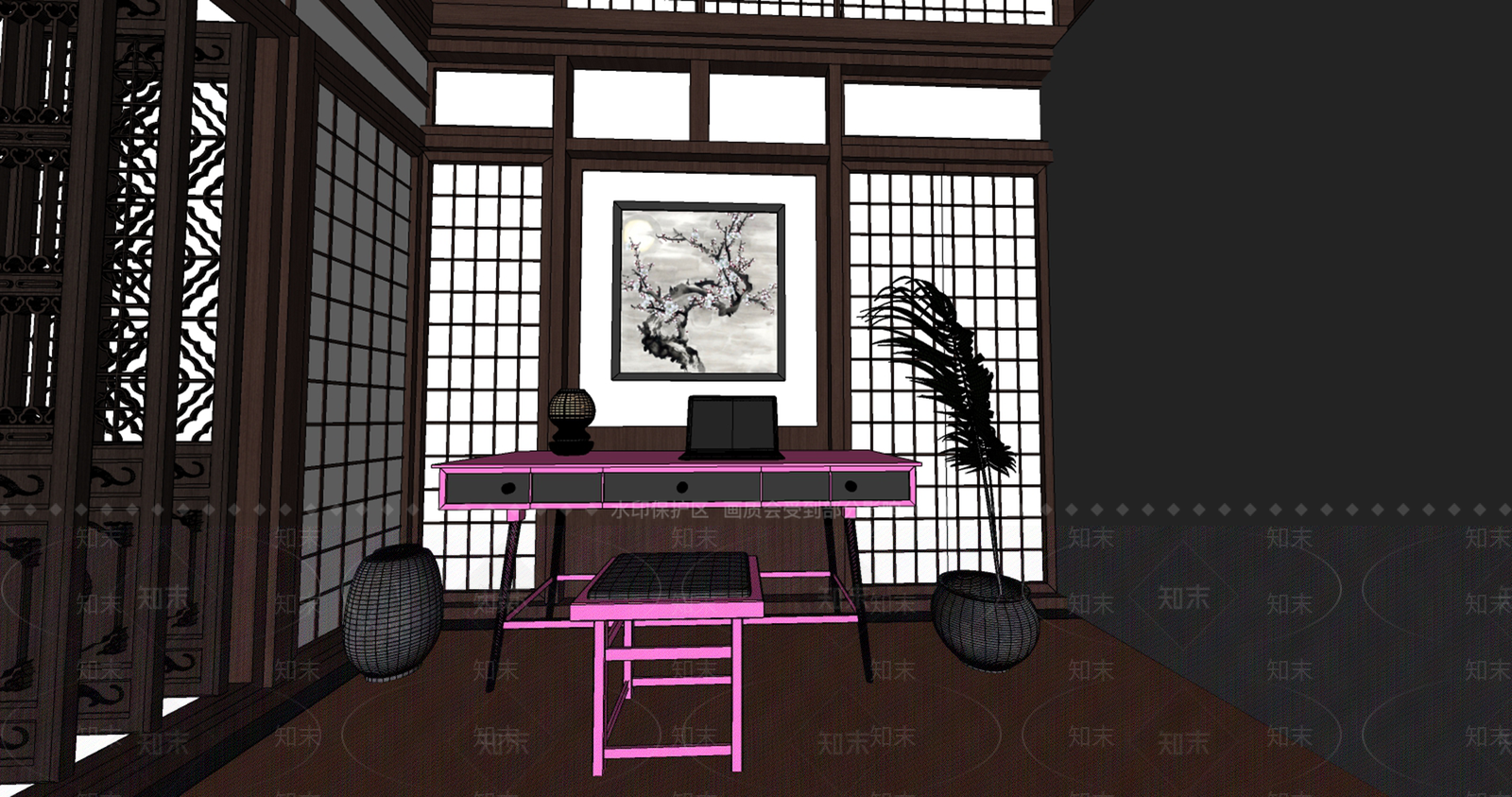 新中式中式茶室SU模型下载【ID:1197990622】