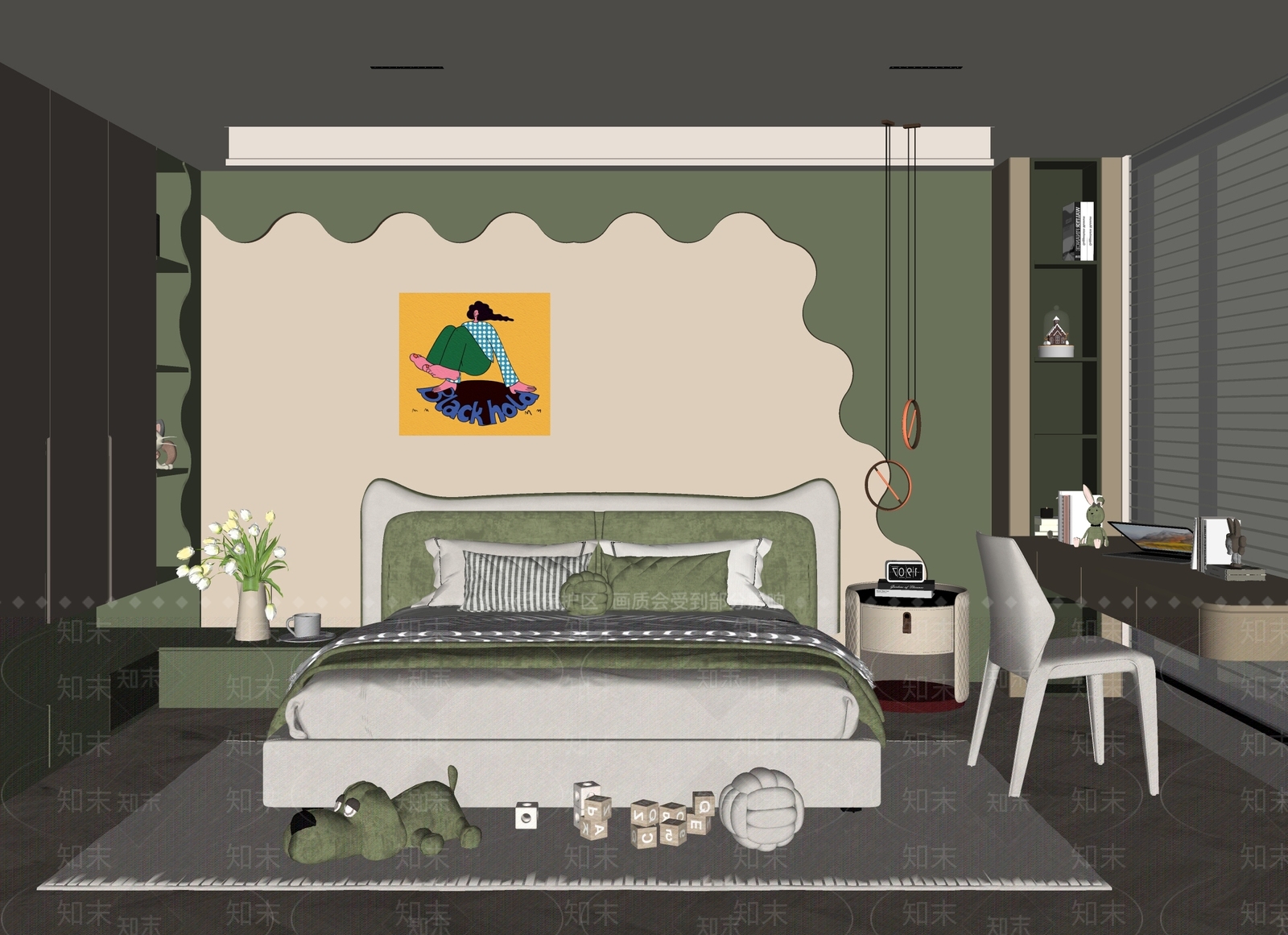 现代通用儿童房SU模型下载【ID:1197993332】