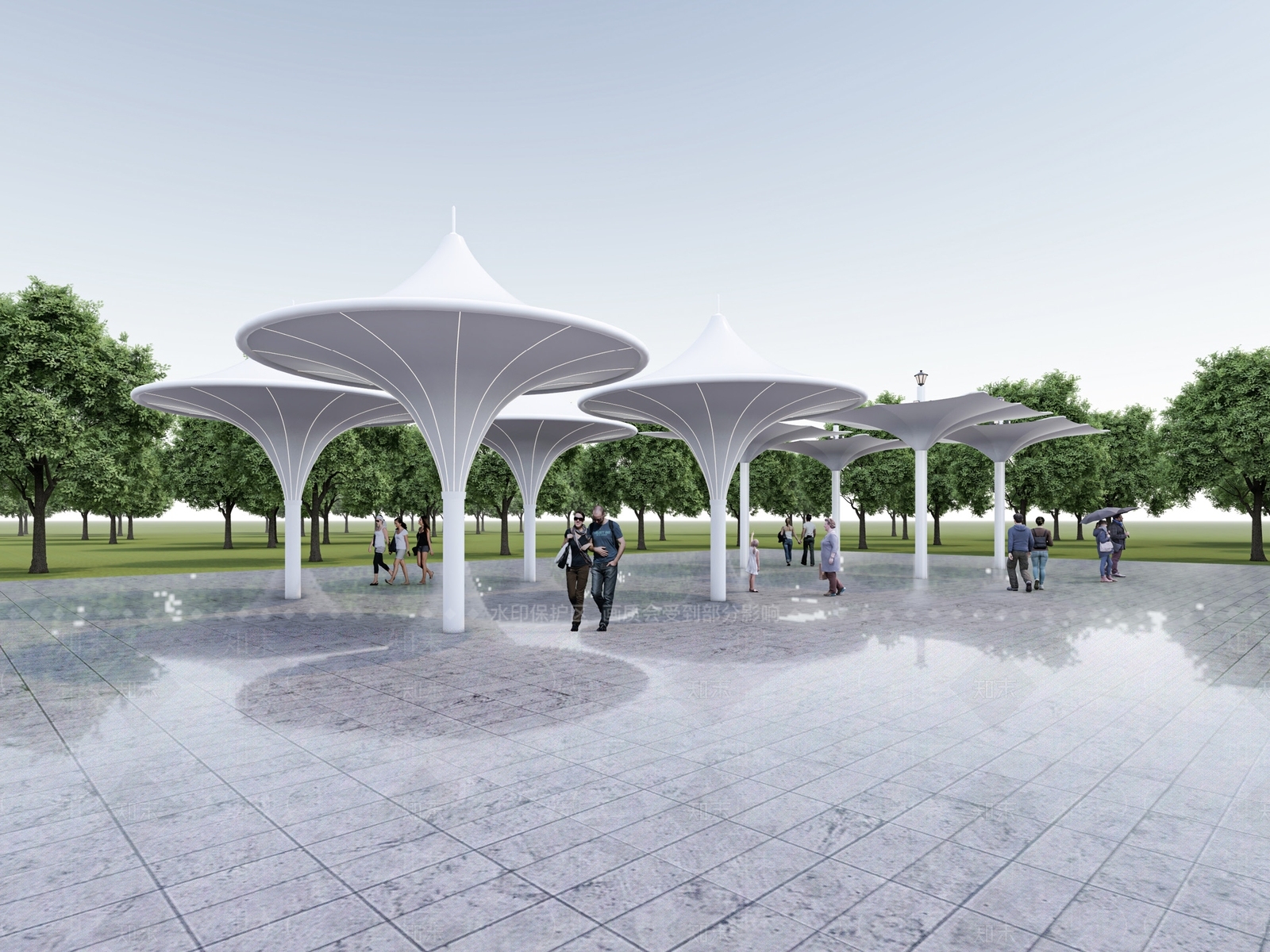 现代新中式遮阳伞SU模型下载【ID:1198008957】