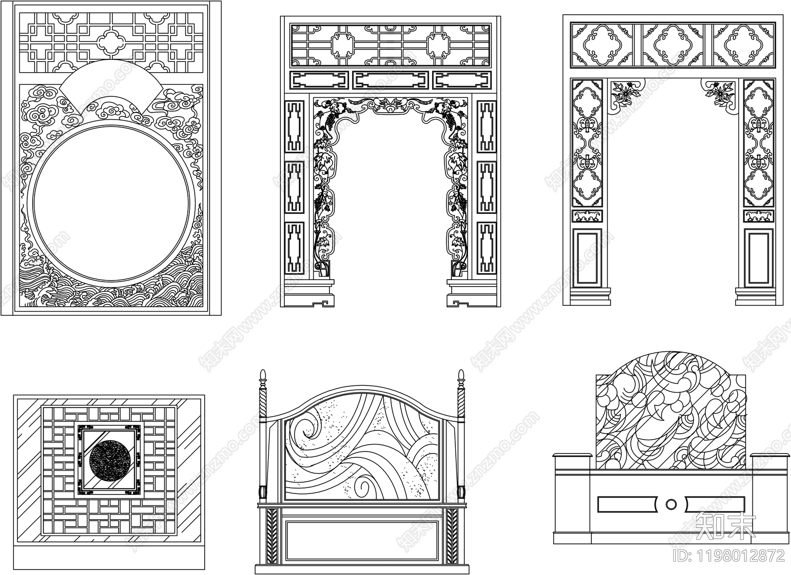 新中式中式门施工图下载【ID:1198012872】